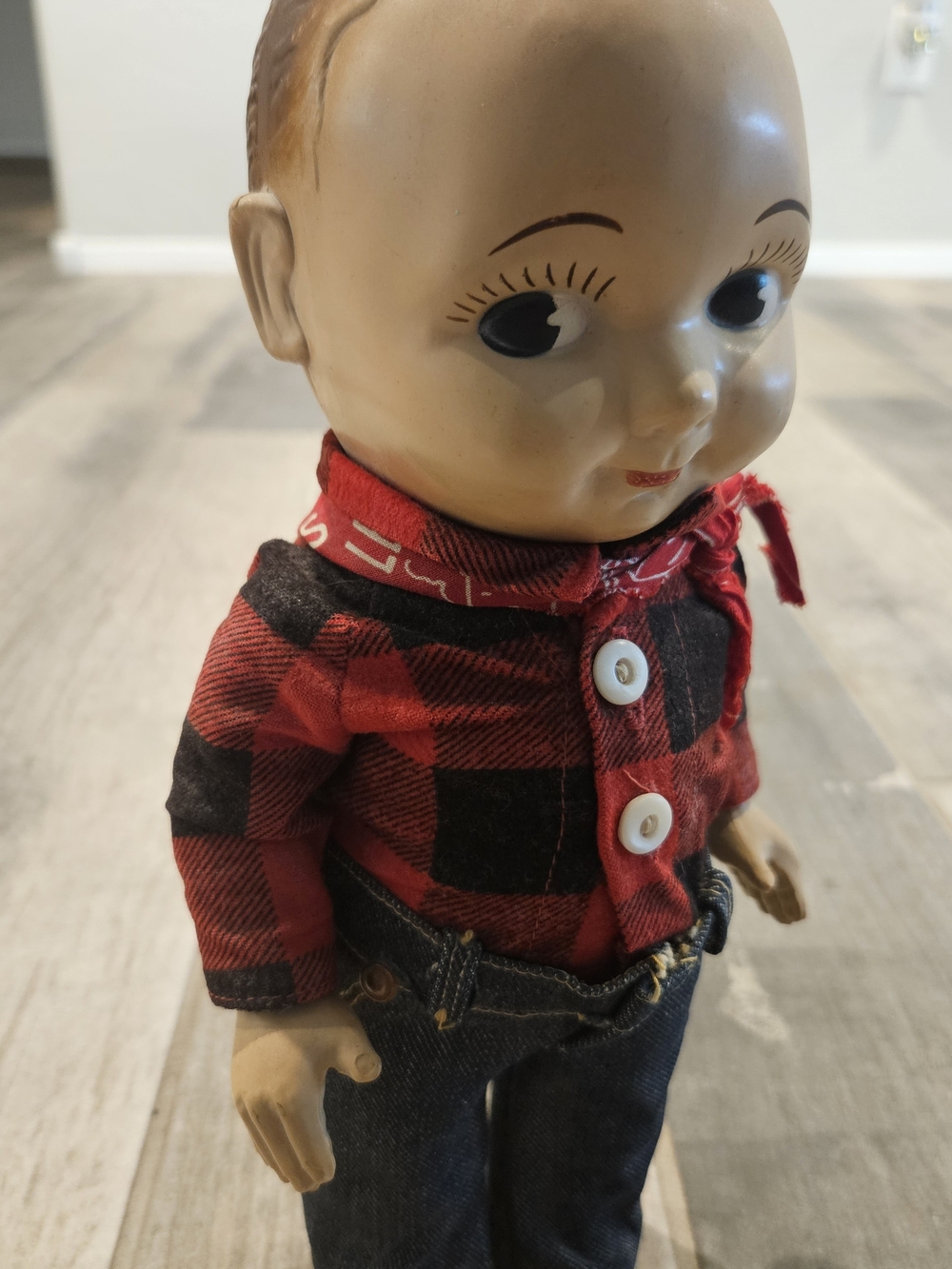 Vintage Buddy Lee Red and Black Plaid Kids Doll in Denim Outfit